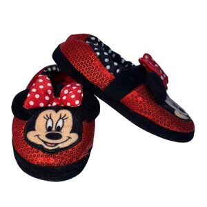 Disney Minnie Mouse Slippers Girls Sequin Red & Black Size 9-10 Like New